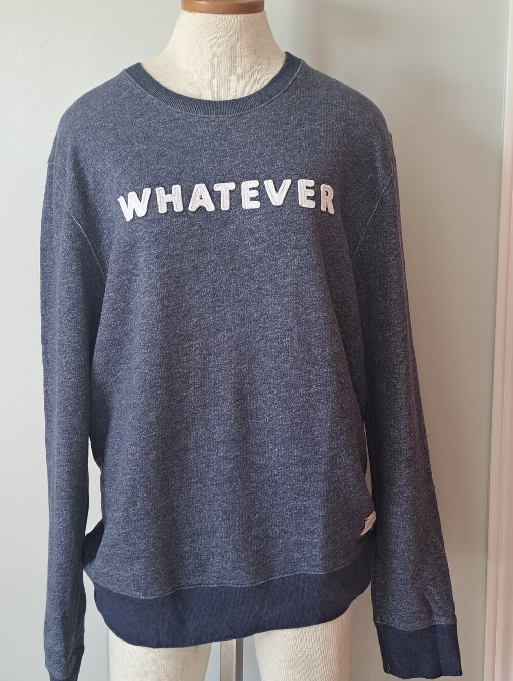 Bensimon Good Luck Blue Heathered Stitched "Whatever" Sweatshirt Crewneck Top L